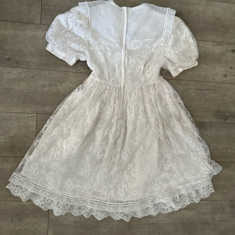 VINTAGE Gunne Sax Jessica McClintock Girls Lace Dress Size 7 Back Zip Lined